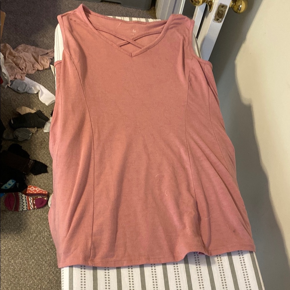 Just Be Pink Muscle Tee with Strappy V-Neck